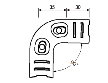 Złączka metalowa H-90 — rysunek techniczny