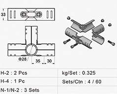 Zestaw HJ-3: 2 × H-2; 1 × H-4; 3 kpl. N-1/N-2. Wymiary i rozmieszczenie elementów.