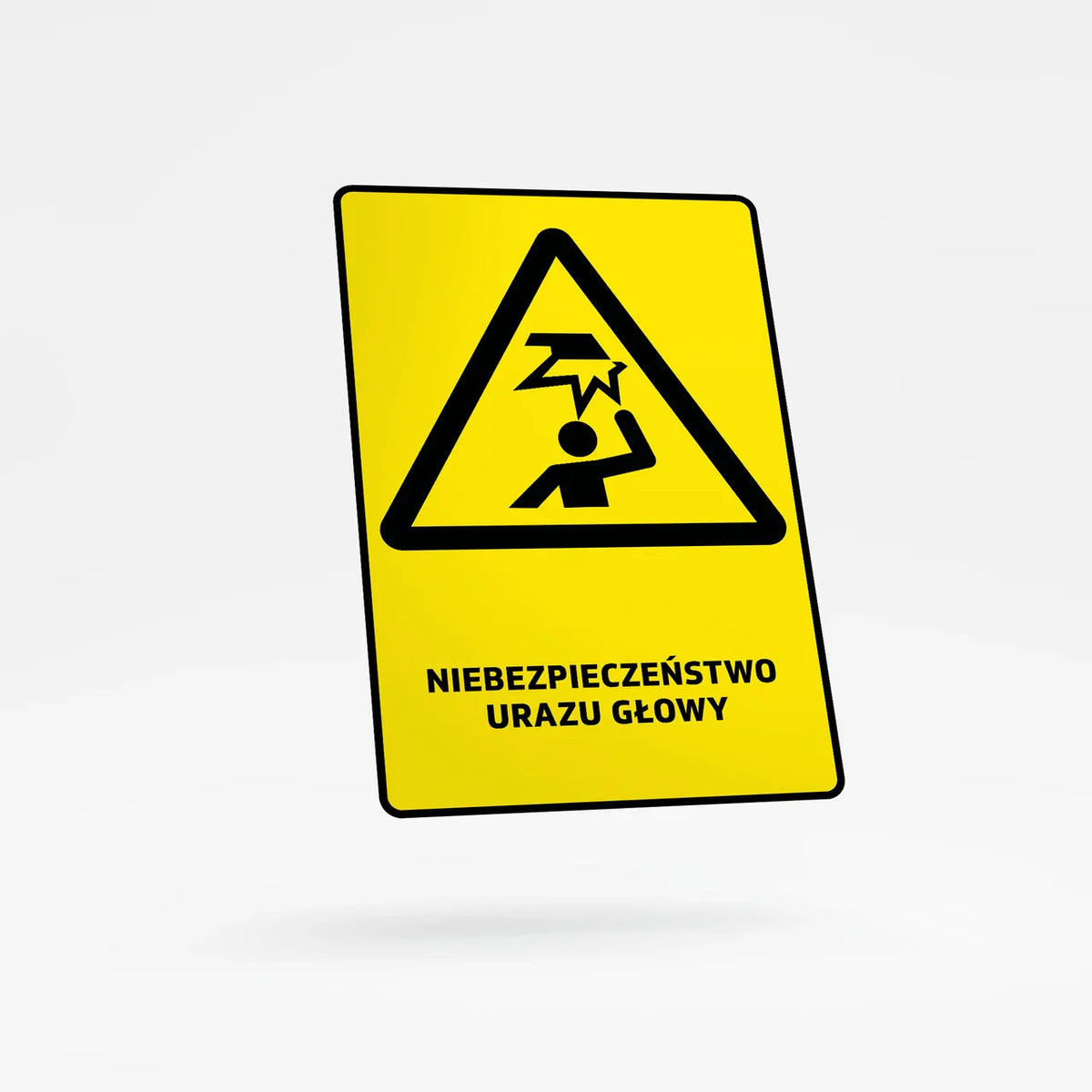 Warning sign with text - risk of head injury