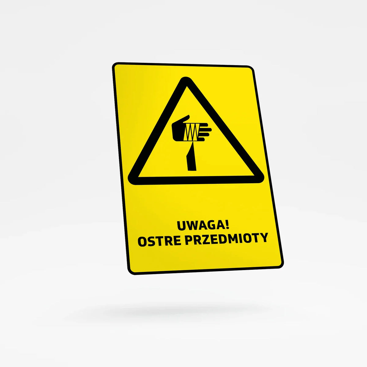 Warning sign with text - caution: sharp objects