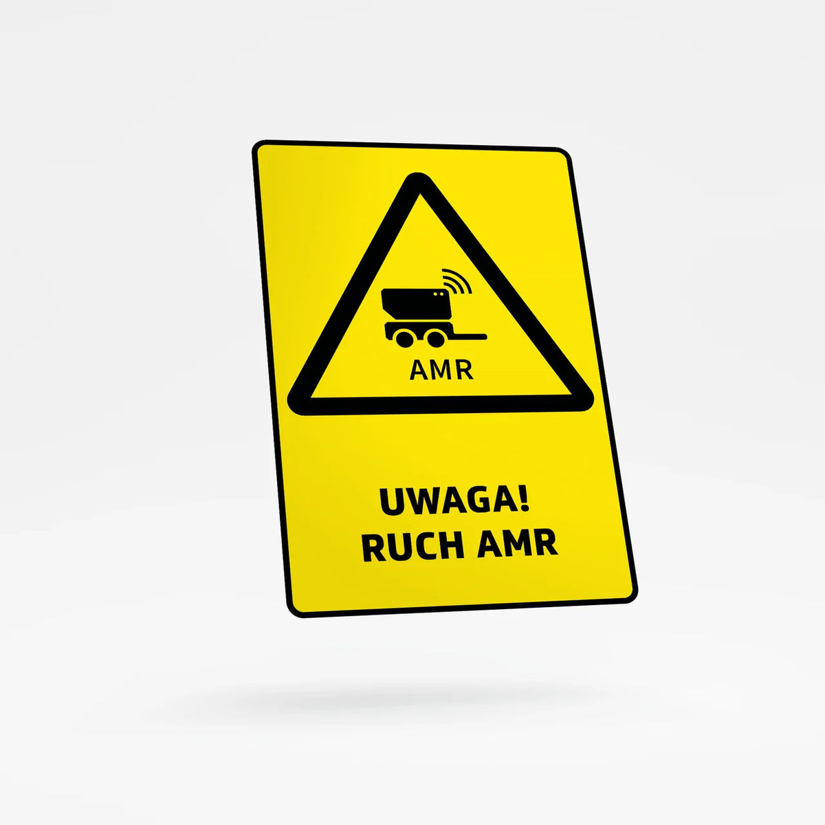 Warning sign with text - caution: AMR traffic