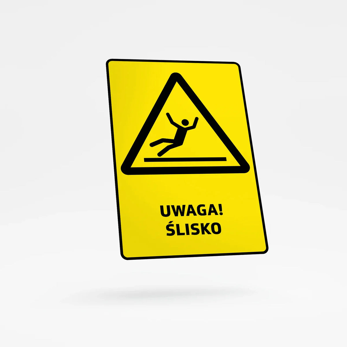 Warning sign with text - caution: slippery surface
