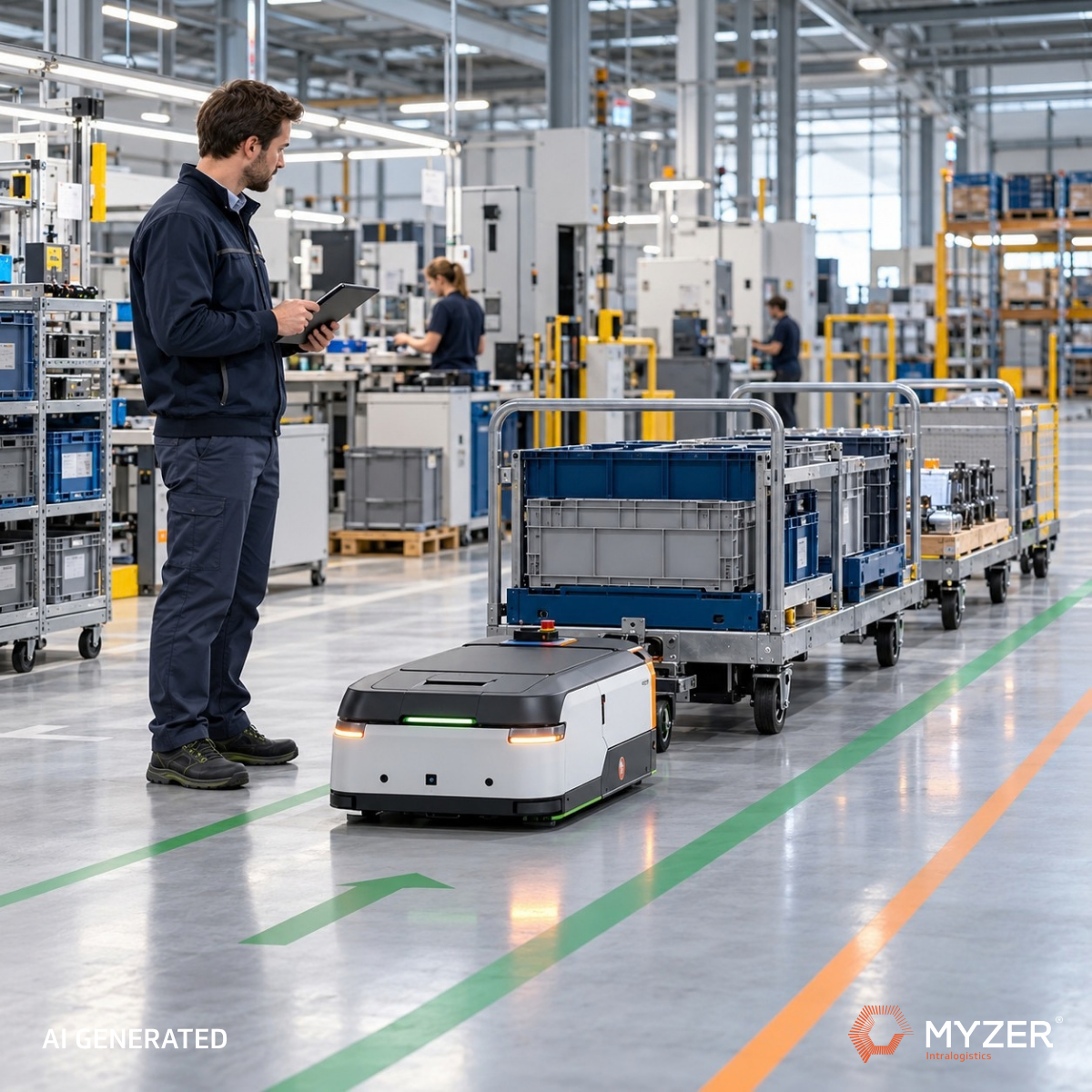 Automatyzacja nie zawsze oznacza wymianę całego wyposażenia hali 🤖 Myzer oferuje nie tylko standardowe roboty AGV/AMR, 