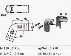 Zestaw HJ-110: 2 × H-110; 2 kpl. N-1/N-2. Wymiary i rozmieszczenie elementów.
