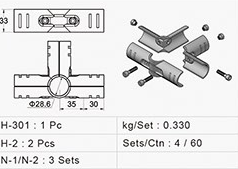 Zestaw HJ-301: 1 × H-301; 2 × H-2; 3 kpl. N-1/N-2. Wymiary i rozmieszczenie elementów.