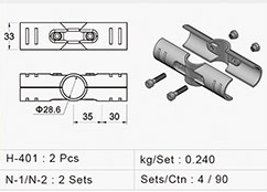 Zestaw HJ-401: 2 × H-401; 2 kpl. N-1/N-2. Wymiary i rozmieszczenie elementów.