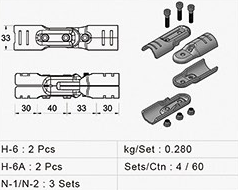 Zestaw HJ-6A: 2 × H-6; 2 × H-6A; 3 kpl. N-1/N-2. Wymiary i rozmieszczenie elementów.