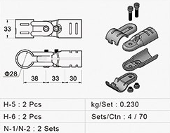 Zestaw HJ-6: 2 × H-5; 2 × H-6; 2 kpl. N-1/N-2. Wymiary i rozmieszczenie elementów.