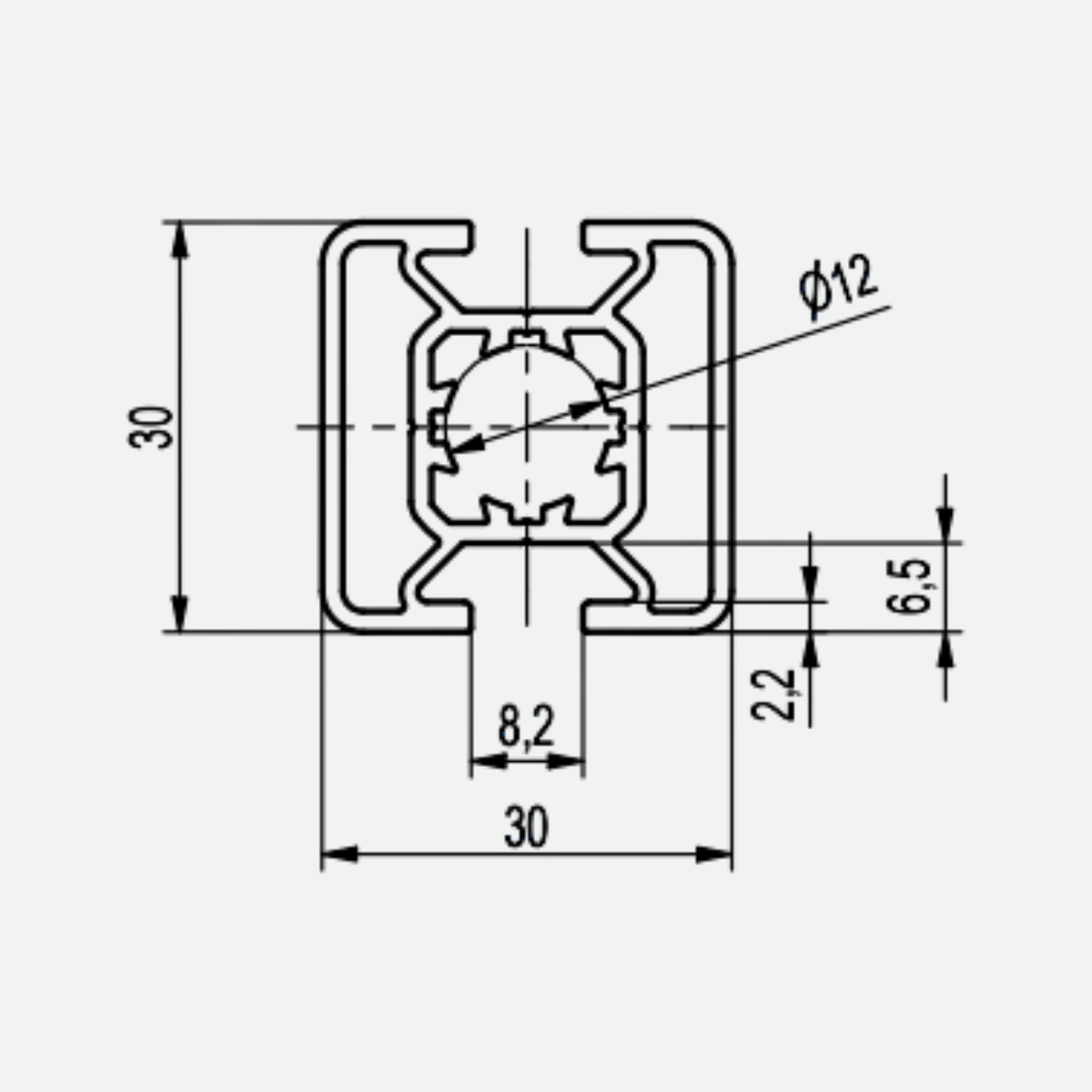 Profil 30x30 mm, 2F, lekki