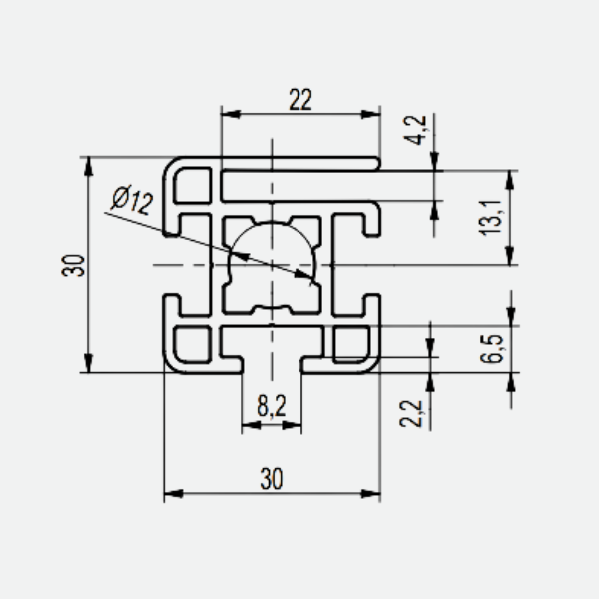 Panel Profile 30×30 mm, 3F, Light, Plain