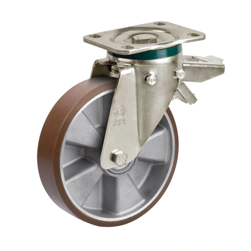 TR-PowerHigh polyurethane wheel, swivel castor PT with a top plate and a brake – TR-58-ALL-CC-SRP-PT-FR