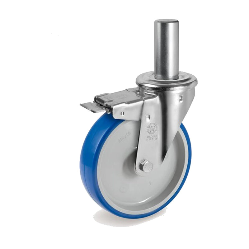 Thermoplastic polyurethane wheel, swivel castor NL with a smooth stem and a brake — TR-61-SRC-FR