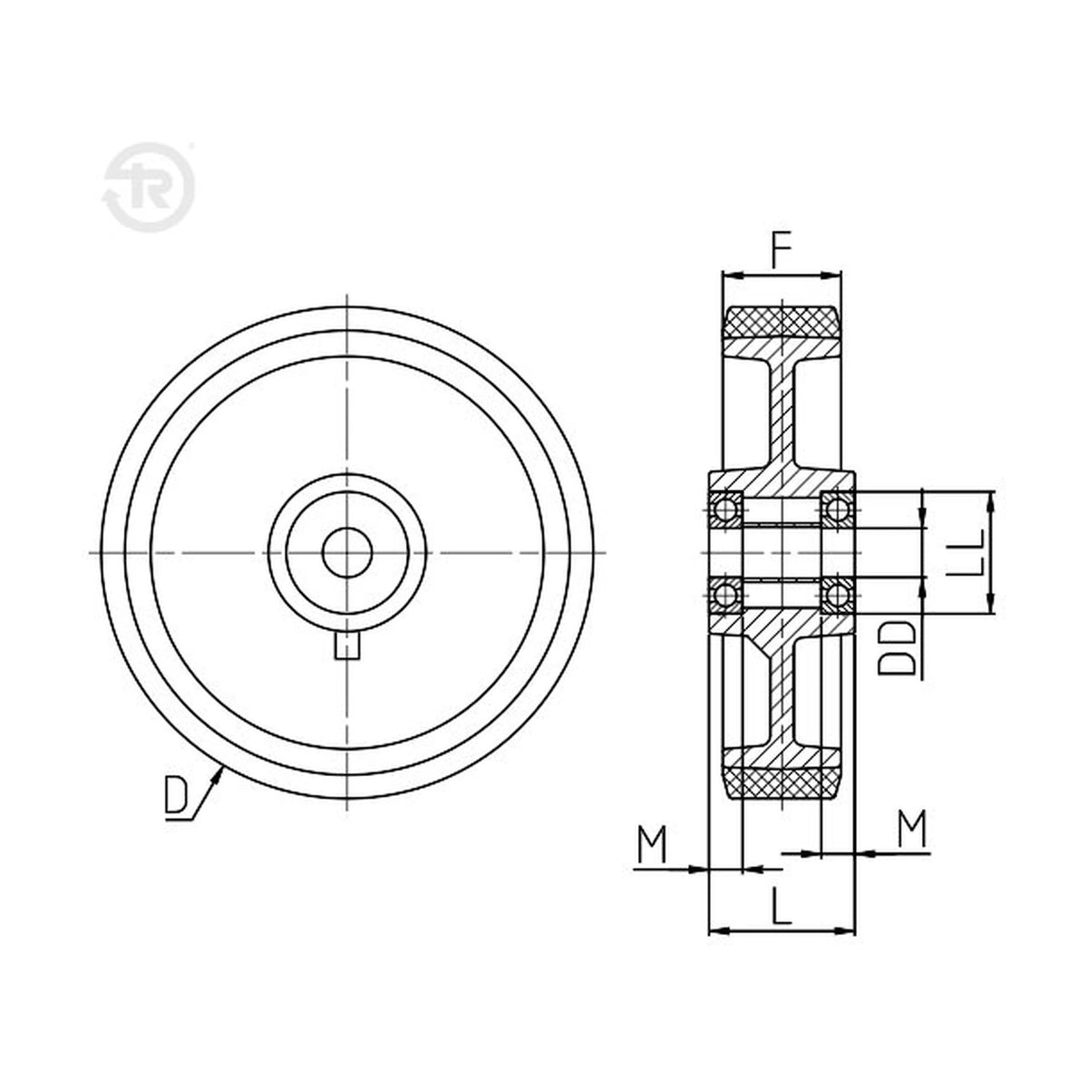 Koło z poliuretanu TR TR-65-ALL — rysunek techniczny