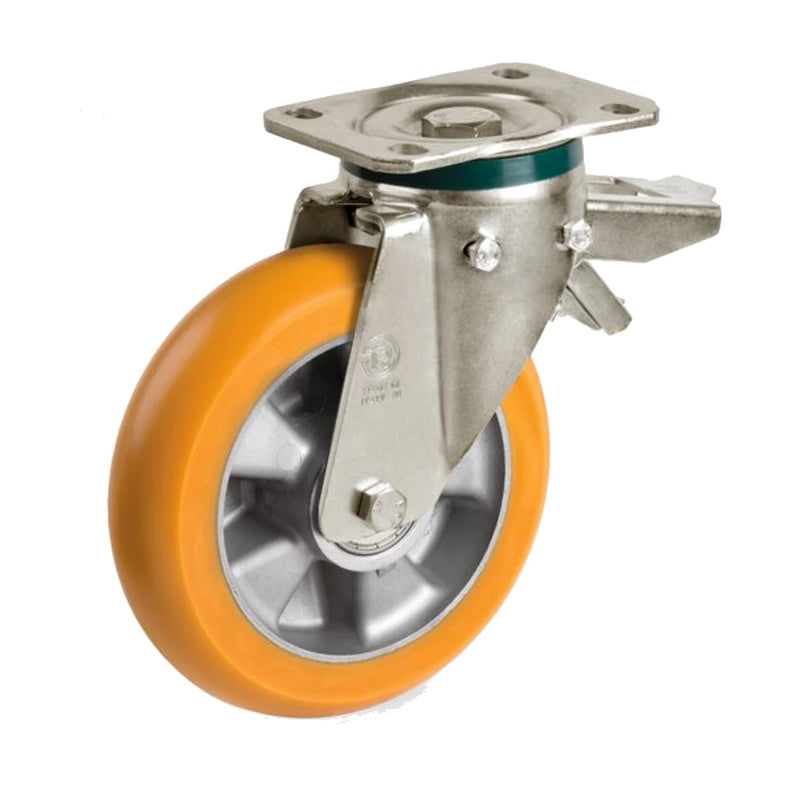 TR polyurethane wheel, swivel castor (PT) with a top plate and a brake — TR-65ER-SRP-PT-FR