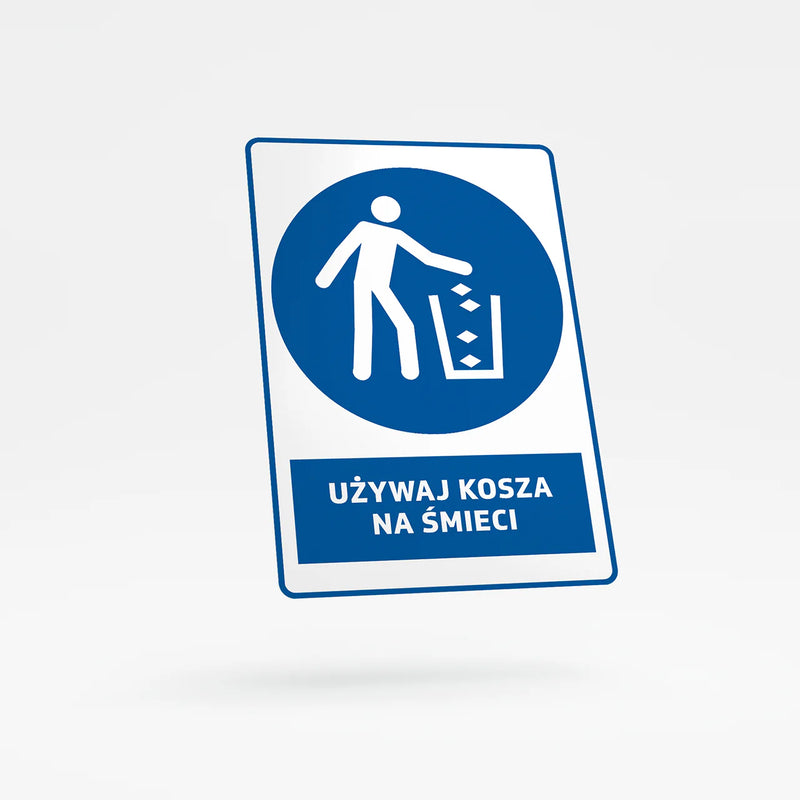 Mandatory sign with text - use waste bin