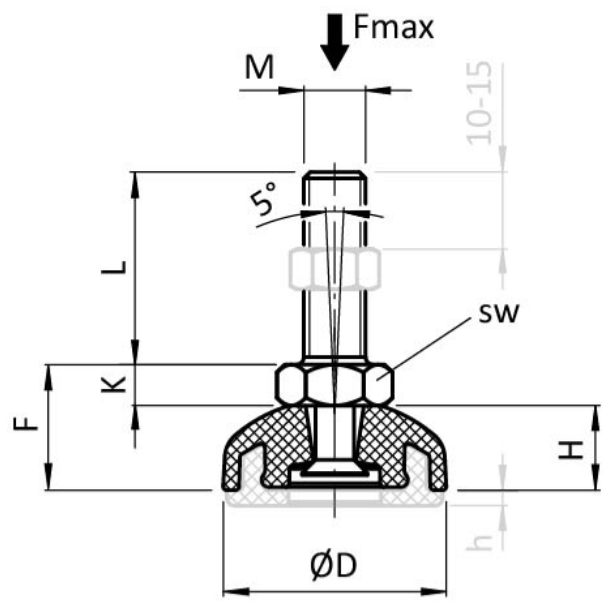ECO Stopa regulacyjna, M8x50, ø40 — widok 2