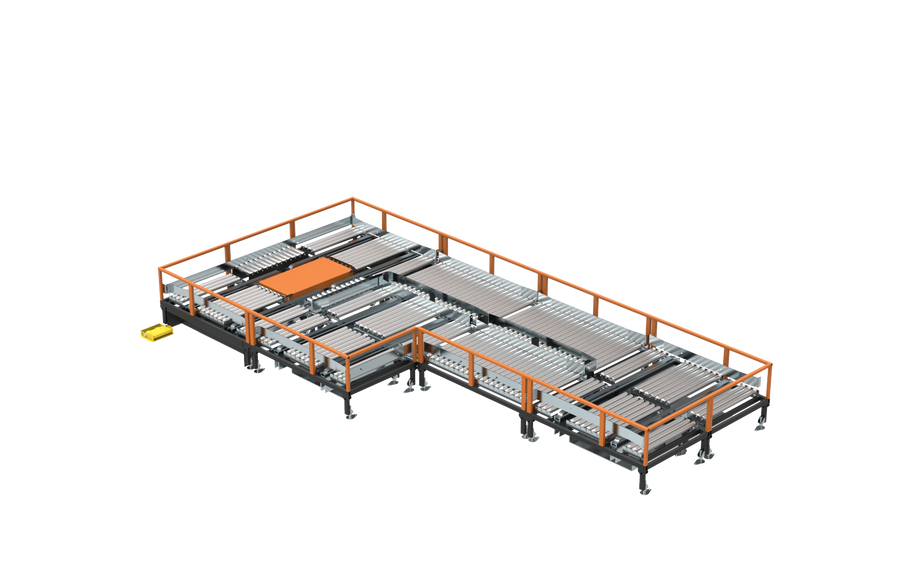 Multi-position roller-chain platform with automatic container transfer