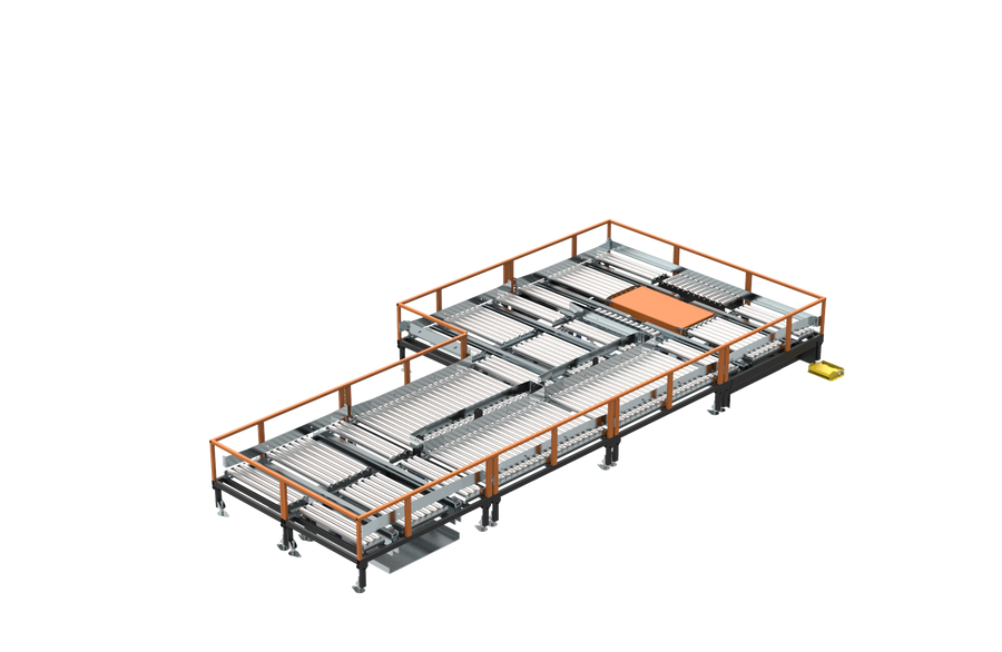 Multi-position roller-chain platform with automatic container transfer