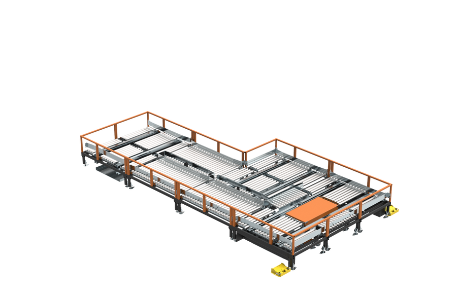 Multi-position roller-chain platform with automatic container transfer