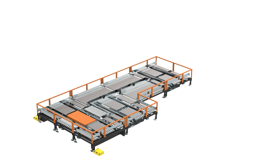 Multi-position roller-chain platform with automatic container transfer